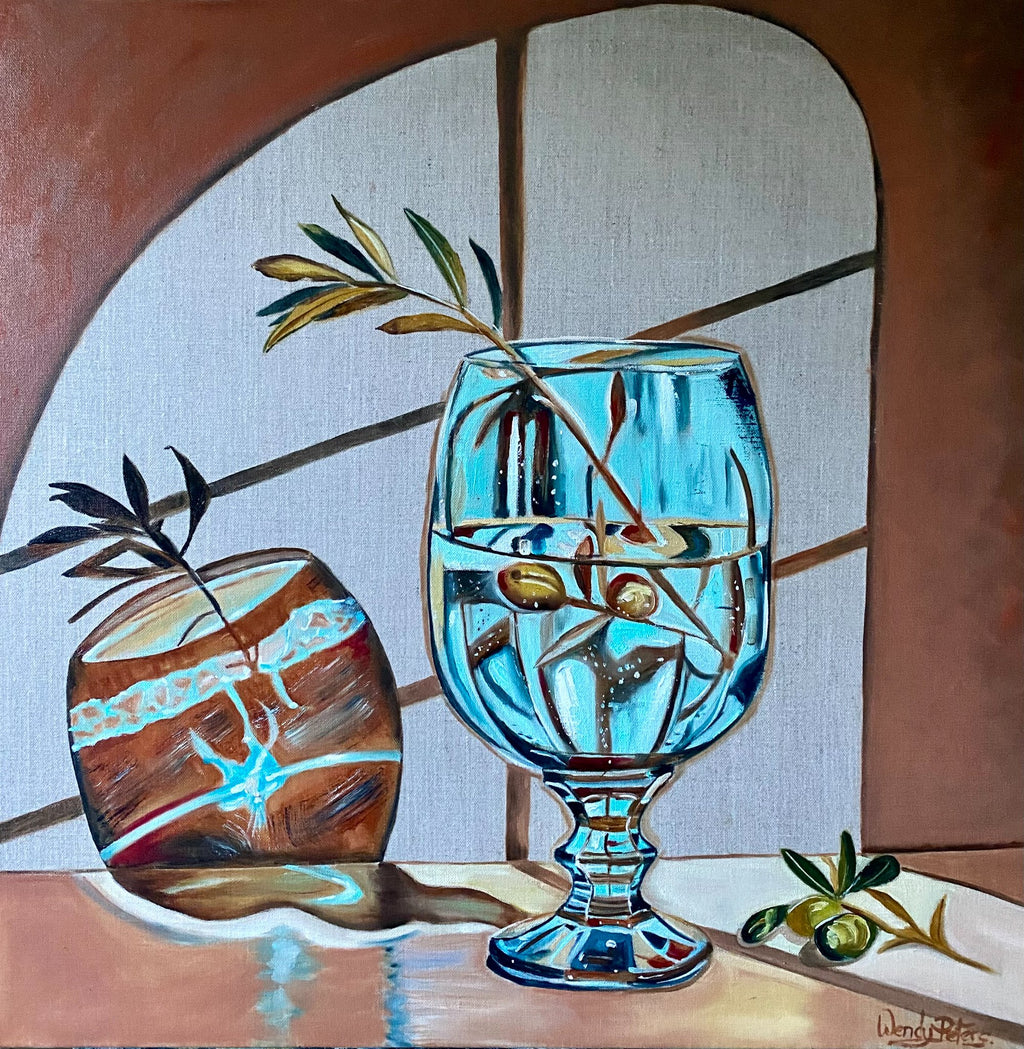 69164a62e1b8ea140711df10_oil-painting-blue-glass-and-olive-branch-reflections-window-oil-by-wendy-peters_1776983612413.jpeg