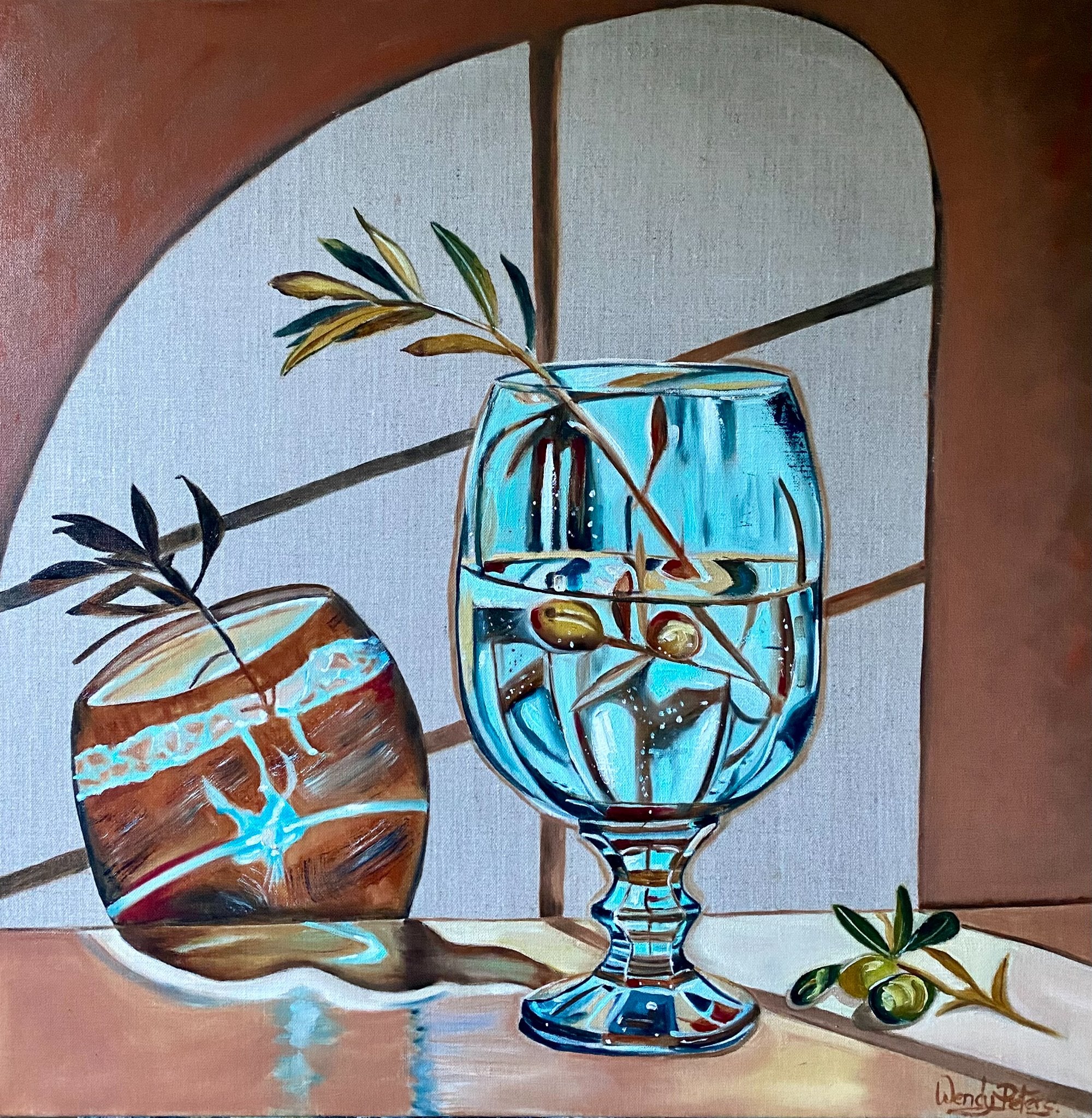 69164a62e1b8ea140711df10_oil-painting-blue-glass-and-olive-branch-reflections-window-oil-by-wendy-peters_1776983612413.jpeg